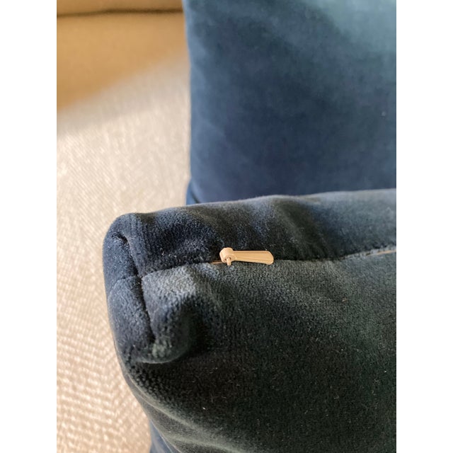 Set of 3 Navy Blue Velvet Lumbar / Kidney Pillows With Down Inserts For Sale - Image 14 of 18