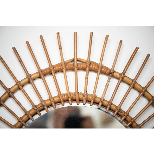 French Mid-Century Sunburst or Starburst Mirror of Bamboo & Rattan (Dia 27 3/8) For Sale In Austin - Image 6 of 11