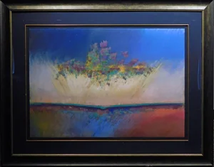 1990s Mark Dickson Untitled Mix Media, Pastel and Watercolor Abstract Hand Signed Blue