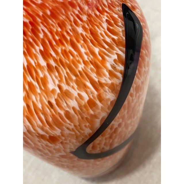 Orange Hand-Blown Orange Art Glass Vase With Black Swirl Accent For Sale - Image 8 of 8