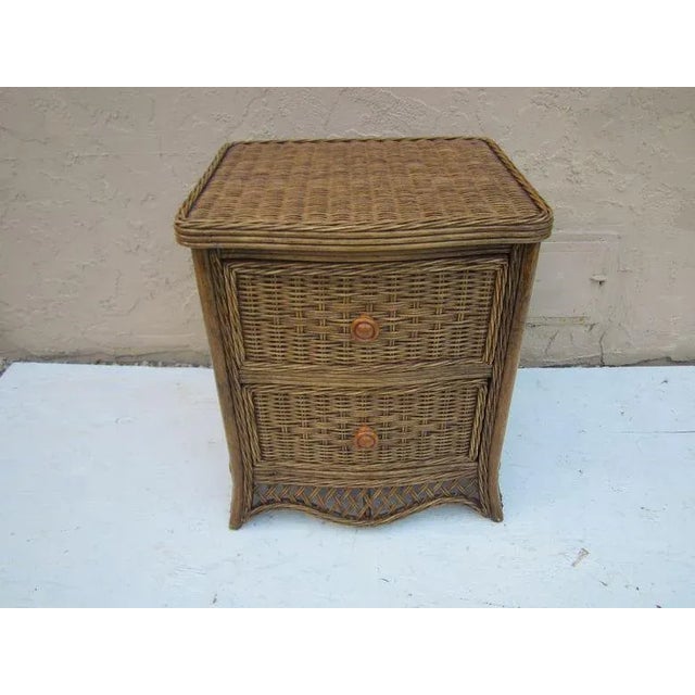 Wicker Rattan Tommy Bahama Style Nightstand Two Drawer For Sale - Image 13 of 13