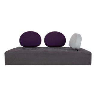 Mosspink Two-Seater Leather Grey Anthracite and Violet Sofa with Manual Function by Brühl For Sale