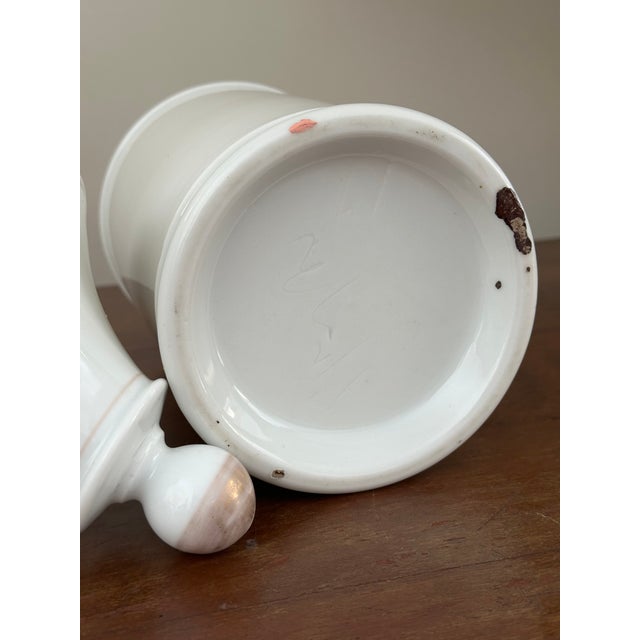 Ceramic Pair Old Paris Apothecary Jars – Late 19th Century French Porcelain, Gilded & Hand Painted For Sale - Image 7 of 13