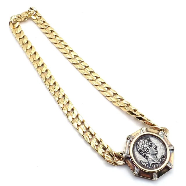 Gold Antique Bulgari Coin Monete Diamond Yellow Gold Link Chain Necklace For Sale - Image 8 of 12