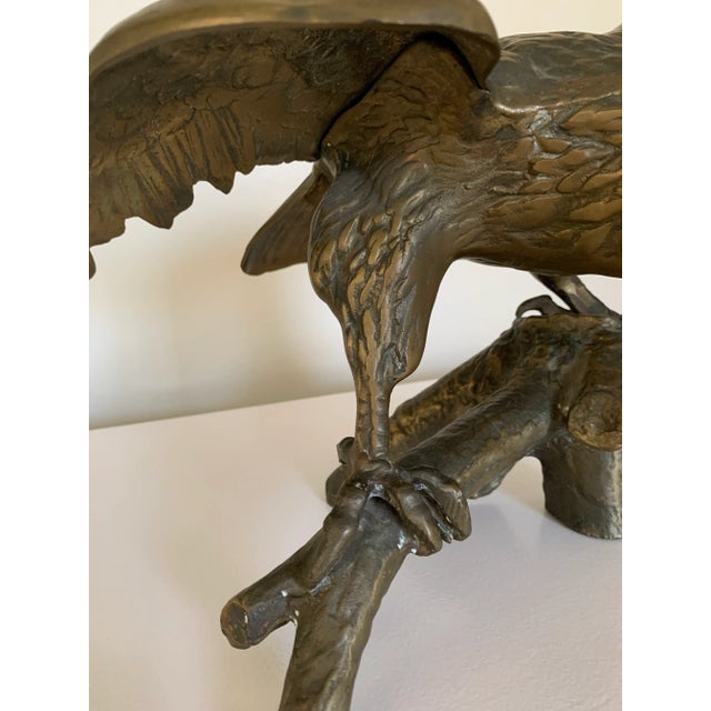Vintage Mid-Century Solid Brass Eagle on Branch Sculpture For Sale - Image 11 of 12