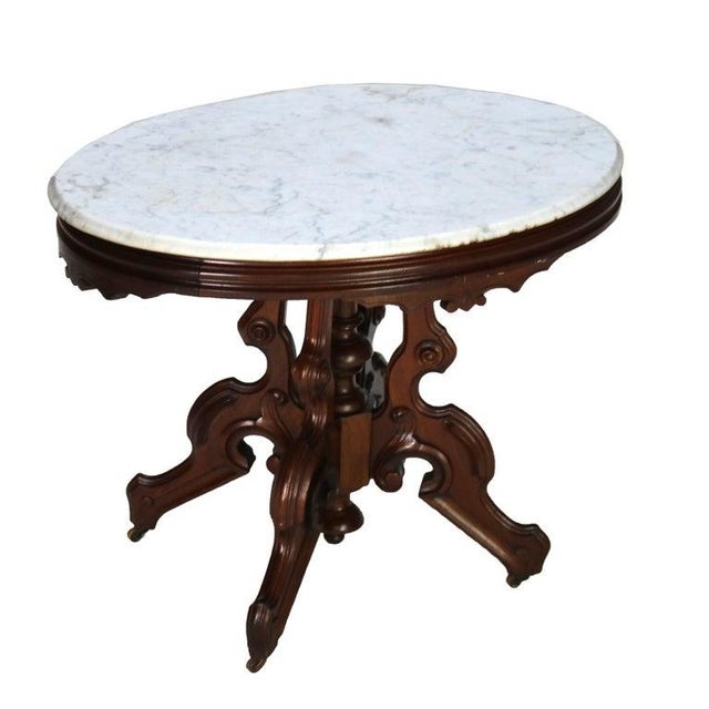 Victorian Antique Brooks Victorian Renaissance Revival Carved Walnut Table C1880 For Sale - Image 3 of 12
