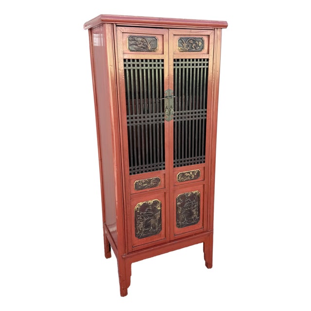 Vintage Chinese Red Wooden Cabinet For Sale