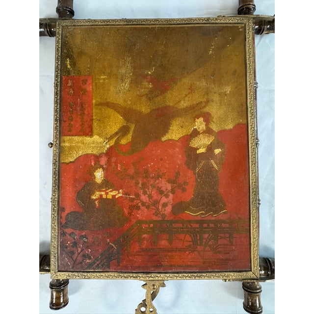 Traditional Antique Aesthetic Movement Faux Bamboo Trifold Mirror, Japanned Panels, For Sale - Image 3 of 16