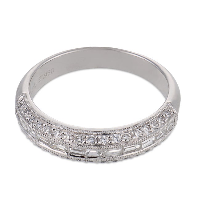 Contemporary Vintage Diamond Platinum Half Eternity Band, Size 6.5 For Sale - Image 3 of 5