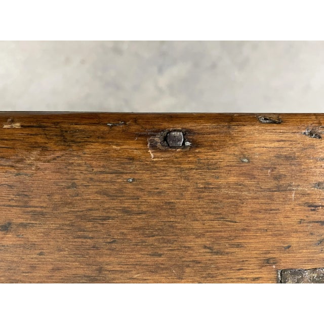 Wood Antique Wooden Farmhouse Bench For Sale - Image 7 of 9