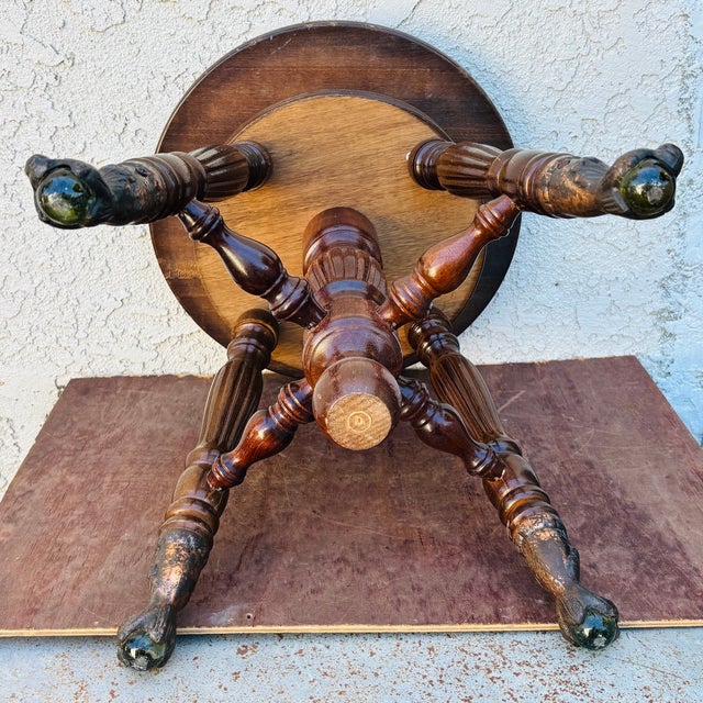 Antique Oak Swivel Piano Stool With Glass Ball Claw Feet, Circa 1900 For Sale - Image 13 of 18