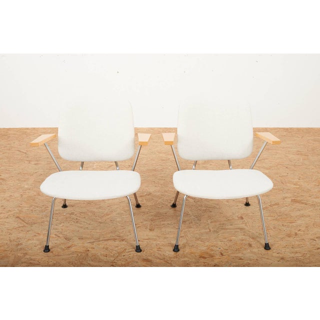 Metal Kembo Armchairs with Chrome-Plated Tubular Steel Frames, Beechwood Armrests and Kvadrat Upholstery by Willem Hendrik Gispen for Kembo, 1954, Set of 2 For Sale - Image 7 of 12