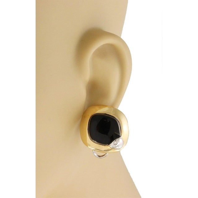 Contemporary Mid 20th Century Pair of Talento Diamond Onyx 18k Two Tone Gold Fancy Post Clip Earrings For Sale - Image 3 of 6