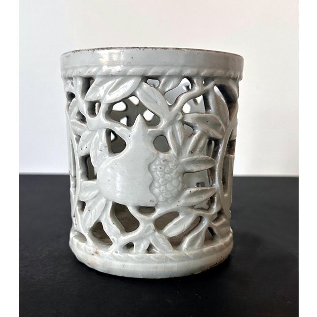 Late 19th Century Korean Reticulated Celadon Brush Holder Joseon Dynasty For Sale - Image 5 of 12