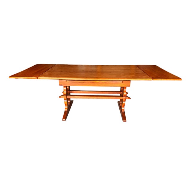 Brown 1940s Cushman Colonial Creations Double Trestle Brandywine Manor Solid Maple Table. Designed by Herman Devries For Sale - Image 8 of 11