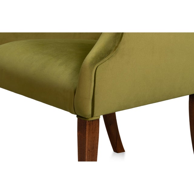 Sloped Arm Green Velvet Dining Chair in Olive, Host Chair For Sale - Image 9 of 11