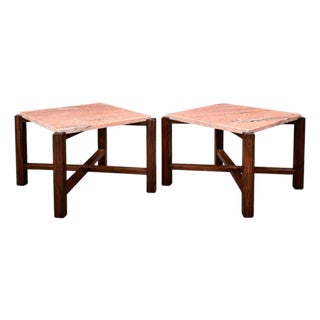 Pair of Brazilian Rosewood & Pink Granite Side Tables, Brazil, 1960s For Sale