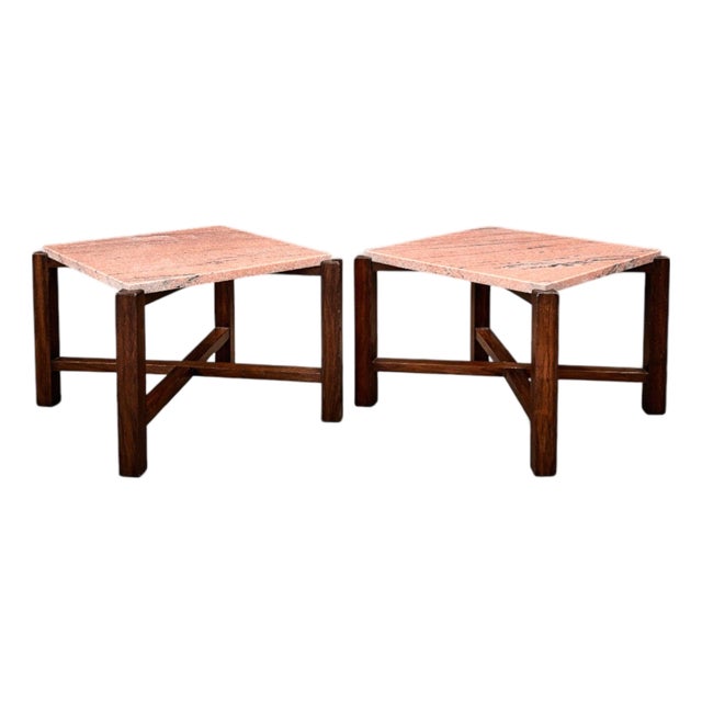 Pair of Brazilian Rosewood & Pink Granite Side Tables, Brazil, 1960s For Sale