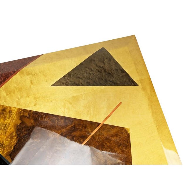Wooden Table with Geometric Inlays and Metal Base by Offredi for Saporiti, 1980s For Sale - Image 10 of 14