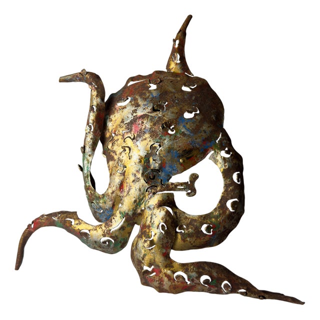 Brutalist Octopus Wall Lamp in Metal by Salvino Marsura, Italy, 1980s For Sale