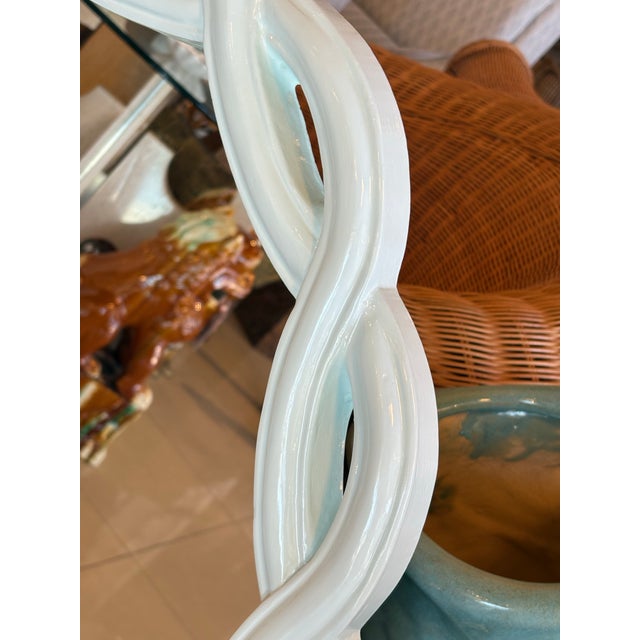 Vintage Pair Light Aqua Lacquered Palm Beach Scalloped Oval Wall Mirrors For Sale In West Palm - Image 6 of 10