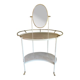 1970s Vintage Italian Brass + Travertine Vanity by Alberto Orlandi For Sale
