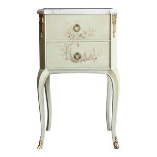 Antique Hand Painted Marble Top French Provincial Nightstand For Sale