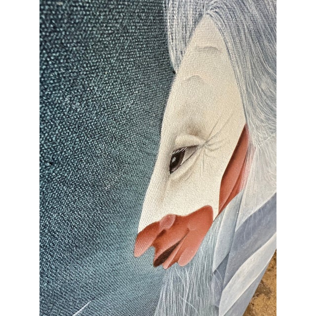 Capturing the essence of 1990s Southwestern magical realism, this striking round tondo painting is an original work by...
