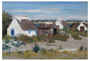 Yves Brayer, Cabins in the Camargue, 1950s, Painting, Framed