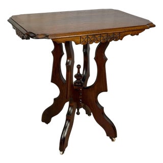 Antique Eastlake Victorian Walnut Carved Parlor Side Table For Sale