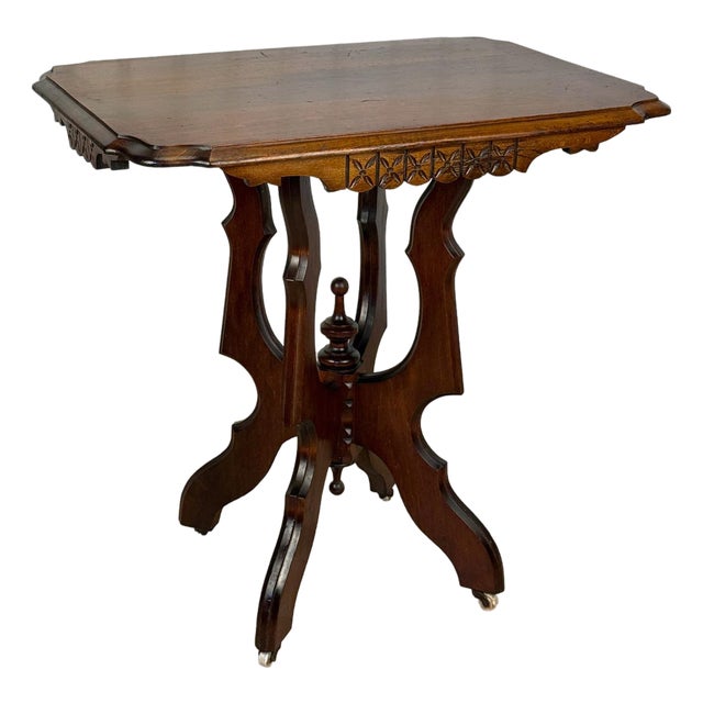 Antique Eastlake Victorian Walnut Carved Parlor Side Table For Sale
