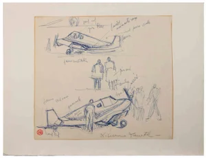 Suzanne Tourte, The Airport, Ink Drawing, 1940s