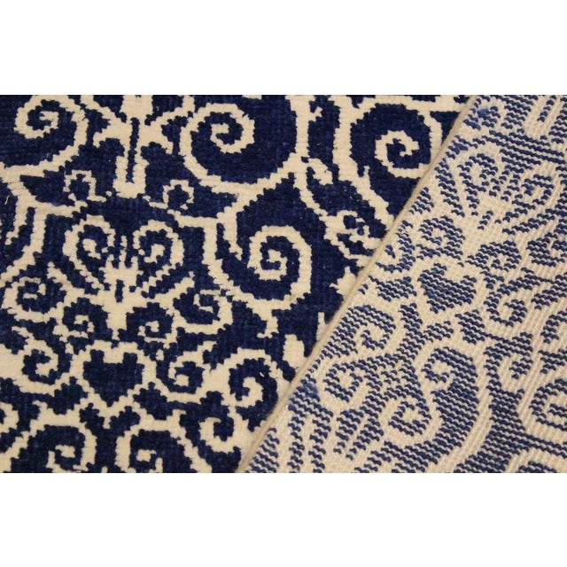 1990s Shabby Chic Blue/Ivory Wool Rug - 5'2 X 7'2 For Sale - Image 4 of 8