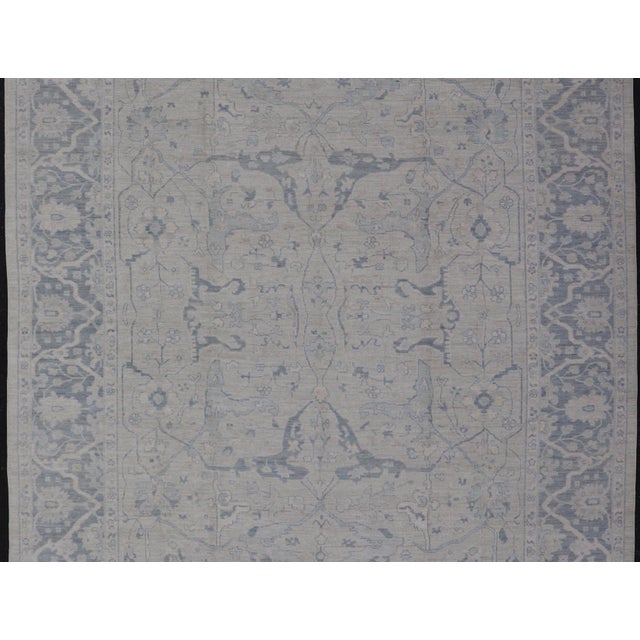 Measures: 10'0 x 13'5 Modern Oushak Rug in Soft Gray with Blue Tones and Refined Classical Motifs. Keivan Woven Arts /...