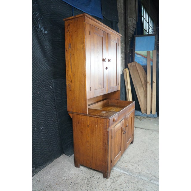 Late 19th Century Rare Primitive Antique American Farmhouse Oak Dry Sink Stepback Hutch Cupboard For Sale - Image 13 of 18