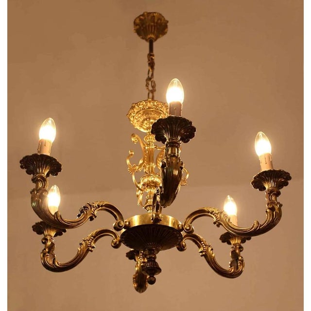 2000 - 2009 Antique Polished Brass Chandelier For Sale - Image 5 of 6