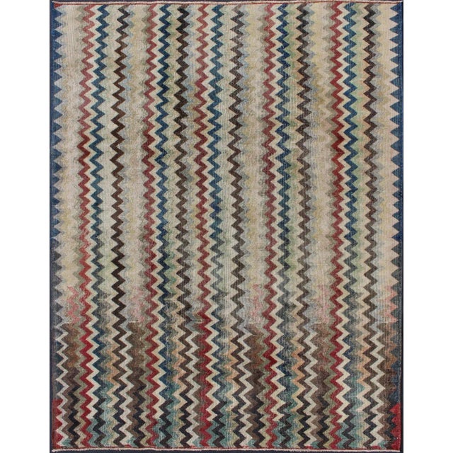 Mid 20th Century Mid-Century Modern Rug in Navy, Red, Green, Brown & Ivory For Sale - Image 12 of 12