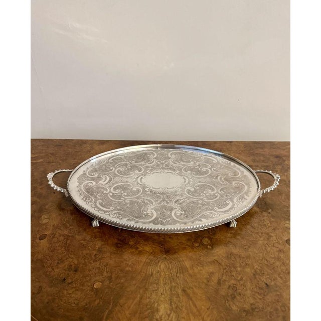 Antique Edwardian Silver Plated Oval Tea Tray, 1900 For Sale - Image 6 of 6