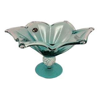 Vintage Murano Italy Art Glass Footed Pedestal Centerpiece Compote Bowl Large. For Sale
