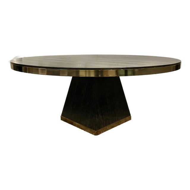 Century Modern Black Cerused Oak Corso 72” Round Dining Table For Sale