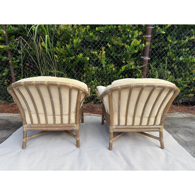 McGuire Rattan Lounge Chairs With Upholstered Seats - A Pair For Sale - Image 9 of 17