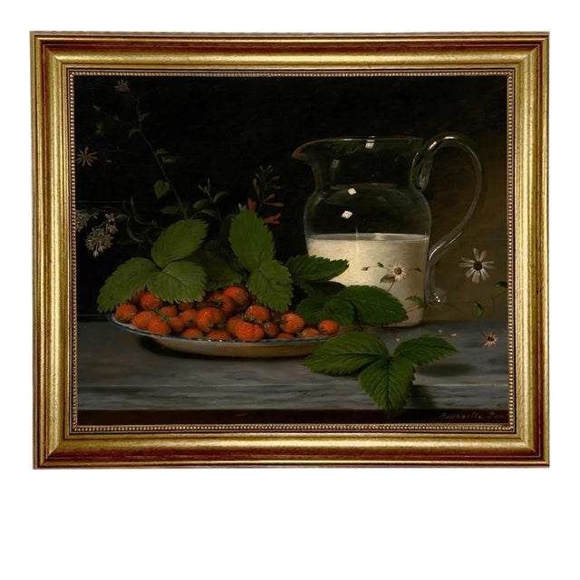 "Strawberries and Cream" After Raphaelle Peale, Contemporary Reproduction Print on Canvas, Gold Frame, 16 x 20 For Sale