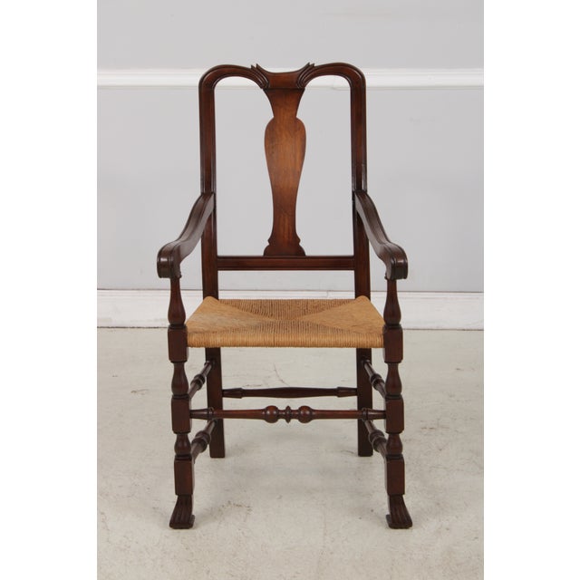 Queen Anne Set of 8 Country Queen Anne Rush Seat Dining Chairs For Sale - Image 3 of 18
