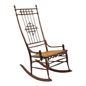 19th Century Victorian Aesthetic Movement Chestnut Stick & Ball Spindle Rocker Rocking Chair