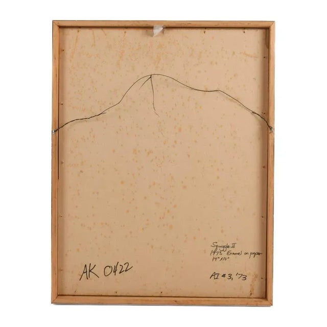 Late 20th Century Framed J. Akston "Squiggle II 1973" Enamel on Paper For Sale - Image 5 of 9