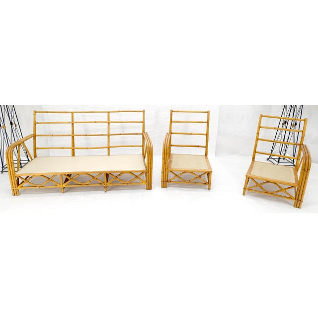 Mid-Century Modern Ficks Reed Mid Century 3 Pieces Rattan Bamboo Sofa Chairs Set c1960s MINT For Sale - Image 3 of 18