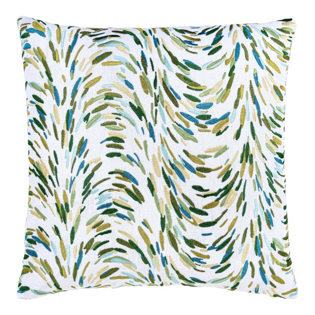 The House Of Scalamandré Fountain Embroidery Square Pillow In Leaf For Sale