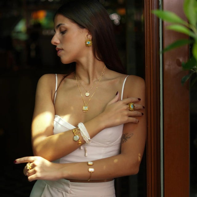 Pearl Stone Gold Twisted Cleopatra Cuff Bracelet For Sale - Image 4 of 7