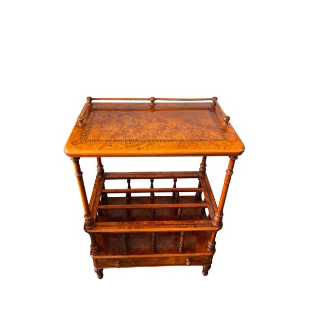 Vintage Burl Wood Canterbury and Etageres Side Table For Sale - Image 4 of 12