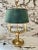 Vintage French solid bronze Bouillote style two light table lamp, lampshade is made of brass in the inside and verdigris...